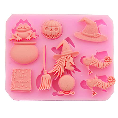 Wawogic 6 holtes 3D cakevorm Halloween bezem pompoen kikker heks siliconen fondant zeep cupcake snoep chocolade decoratie bakken gereedschap