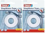 Tesa StopWater Nastro per Riparazioni Idrauliche - Nastro autosigillante per riparazioni di tubature e flessibili - Impermeabile e deformabile - Colore: Bianco - 12 m x 12 mm (Confezione da 2)