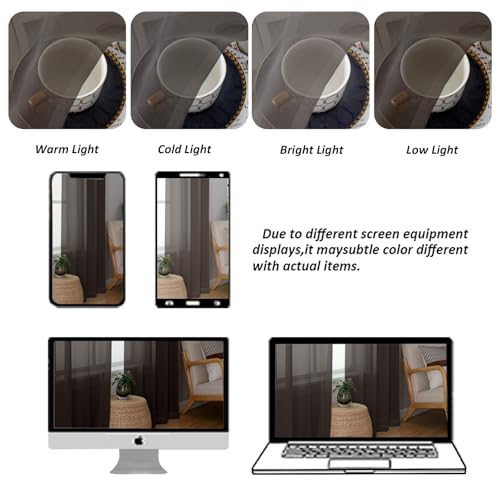 Image of Chyhomenyc Sheer Valances for Windows 2 Pieces, 42Wx14L Inches Brown Small Window Valance for Living Room Bathroom Cafe Laundry Basement, Elegant Chocolate Rod Pocket Voile Valance
