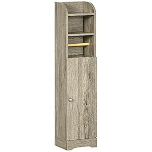 kleankin Armario de Baño Columna Auxiliar de Baño Armario Multiusos con Estante Ajustable y Portarrollos de Papel para Dormitorio 23x18x100 cm Gris