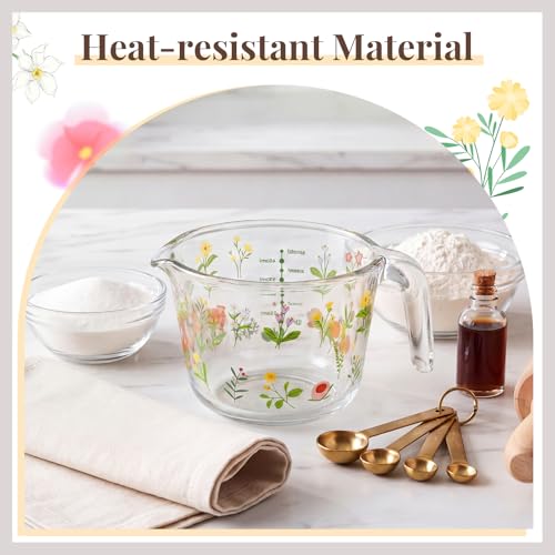 Vaso medidor de vidrio floral 500 ml con pico y asa miniatura 5