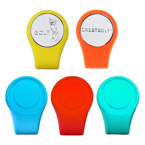 Crestgolf Golf Ball Marker Clip,Silicone Ball Marker Hat Clip Magnetic Holder Durable Removable Attaches Easily to Hats Caps Belt for Women Men Golfer,Pack of 5