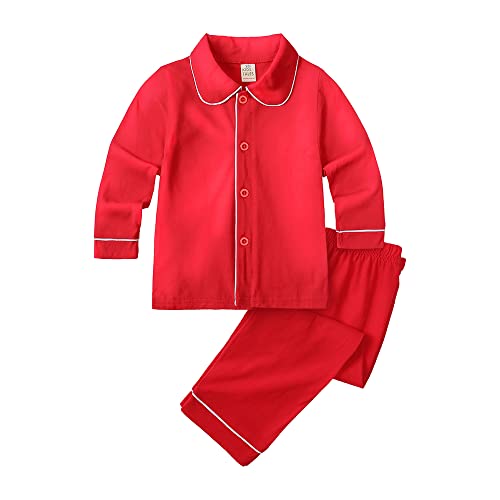 Kids Tales Girls Boys Button-Down Pajamas Set Toddler Christmas Sleepwear Red Long Sleeve Shirt Tops + Pants Nightwear PJS