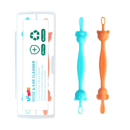 Image of Baby Nose and Ear Cleaner, Dual-Ended Booger Earwax Removal Tool with Clear Case for Infants Toddlers Boys Girls (Blue+Orange)
