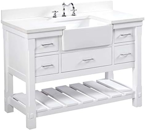 Amazon Com Charlotte 48 Inch Bathroom Vanity Quartz White Includes White Cabinet With Stunning Quartz Countertop And White Ceramic Farmhouse Apron Sink Home Improvement