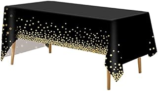 FUYOAL Black and Gold Party Tablecloth, 54x108 Inch Black Dot Tablecloths Gold Dot Confetti Table Cloth Black Table Cloth Party Rectangular Table Cover for Outdoor Picnic Birthday Party