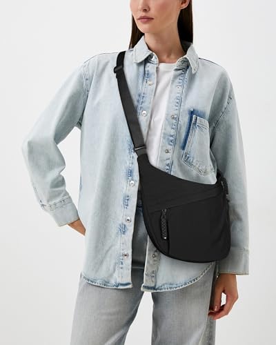 Image of Lushandy Nylon Crescent Crossbody Bags for Women, Medium Slouchy Hobo Crossbody Bag Checkered Purse Luna Bag for Travel