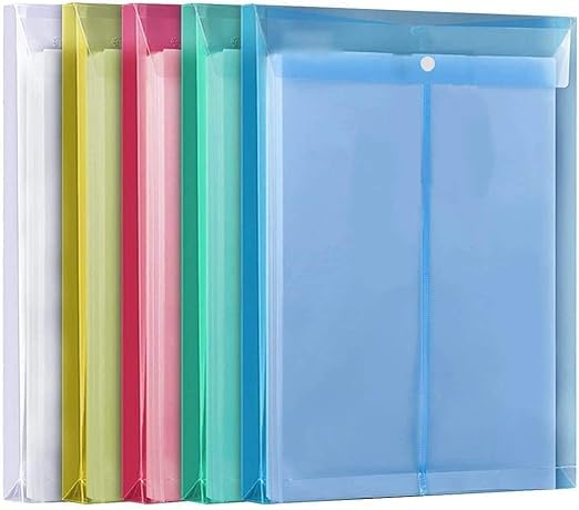 Image of 5-Pack A4 Legal Size Document File Bags ? Top-Opening Colored Envelope Holders with Snap Button, Multi-Color Plastic Organizer Folders?