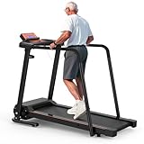 Treadmills for Seniors with Long Handrails, Foldable Treadmill for Home Use - Bluetooth App Connect & Heart Rate Monitor, Safe for Elderly & Family