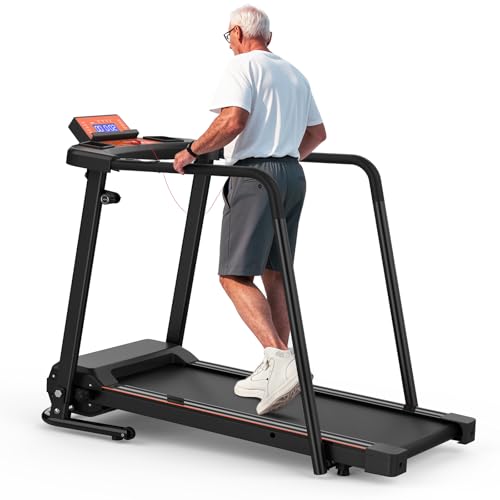 Treadmills for Seniors with Long Handrails, Foldable Treadmill for Home Use - Bluetooth App Connect...