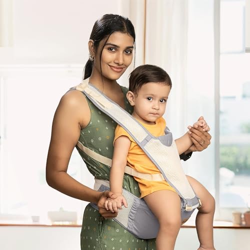 Image of BAYBEE Baby Carrier for New Born | Hip Seat Front and Back 6 Carry Position & Adjustable Straps with Kangaroo Bag | Sling Carry Bags for 4 to 36 Months Baby Max Weight Up to 15 Kgs (Grey)