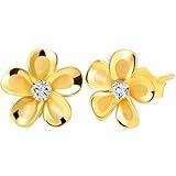 NAITIAY 925 Sterling Silver Plumeria Flower Stud Earrings for Women Cubic Zirconia Crystal Flower Stud Earrings for Women Dainty Fashion Mirror Like Sheen and Matte Finish Combination Hypoallergenic Daisy Earring Minimalist Jewelry