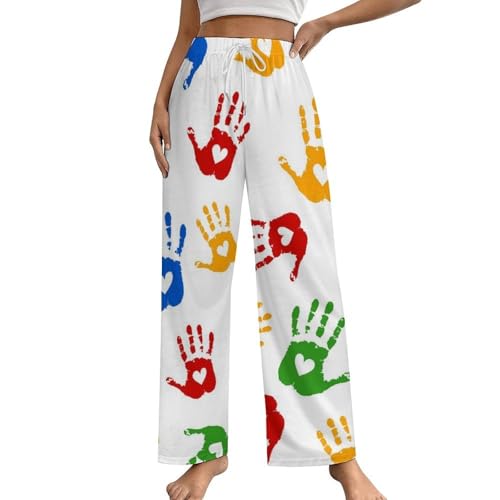 Pantalon de pyjama femme à empreinte de main colorée avec poches taille S
