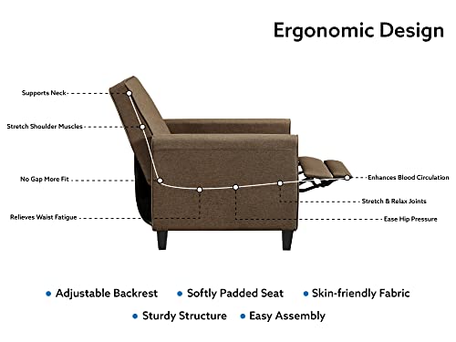 Landon Compact Space Manual Recliner With Adjustable Footrest, Comfortably Firm Cushion, Breathable Linen Fabric Recliner, Small Recliner For Small Spaces, Comfy Chair, Easy Assembly, Chocolate. #TOP5