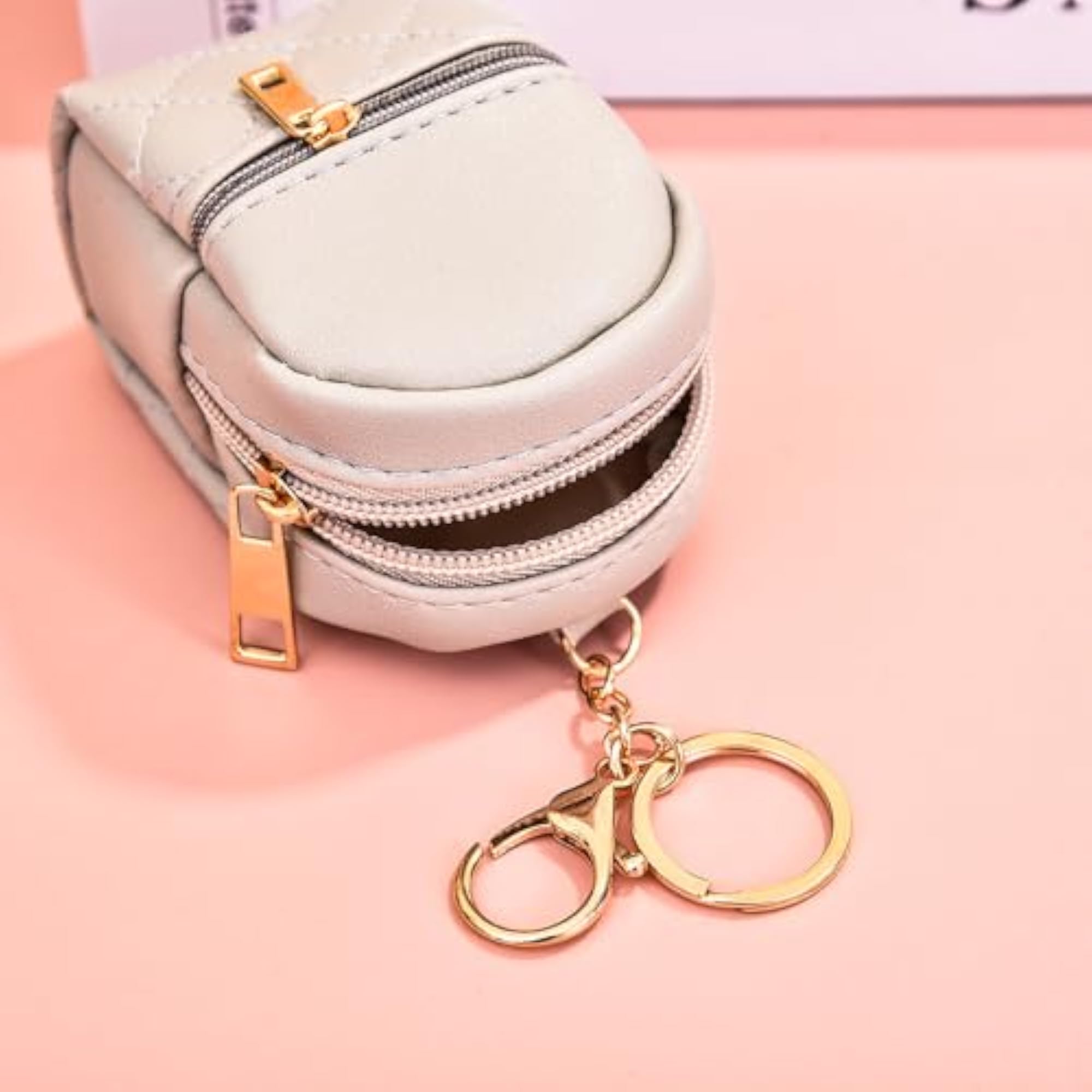 Mini PU Leather Cosmetic Bag with Keychain for Women