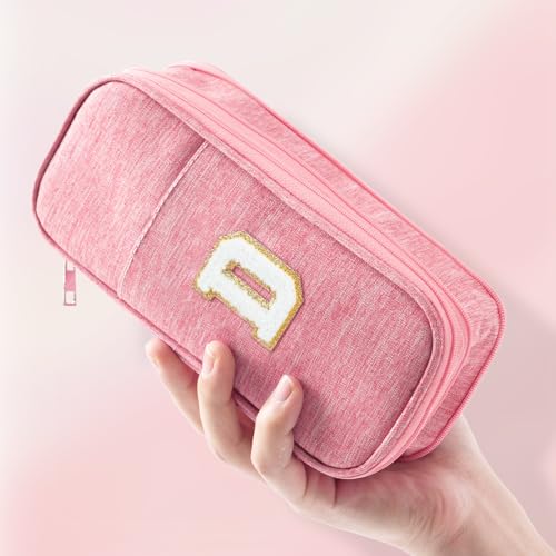 Image of Large Capacity Pink Pencil Case, Cute Pencil Case Pencil Pouch with Zipper For Girls Women, Expandable Preppy Pencil Bag Large Storage High Capacity Bag Organizer for School Home Office Supplies, D
