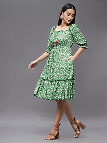 Image of Miss Chase Women's Wrap Floral Square Neck 3 /4 Sleeve Ruffled Knee Length Dress