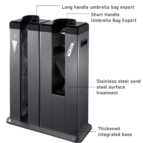 Avvolgitore automatico per ombrelli umidi, resistente supporto in acciaio inox con ruote per ingresso, include borse per ombrelli