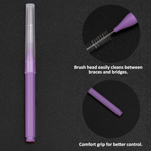 Image of Patelai 100 Pieces Braces Dental Brush for Cleaner Interdental Toothpick Dental Tooth Flossing Head Oral Hygiene Flosser Toothpick Cleaners Tooth Tool(Pink,Purple,Suitable Size)