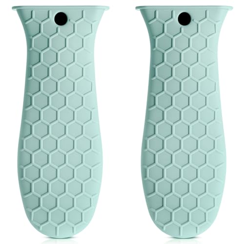 Patelai 2pcs Silicone Handle Cover for Cast Iron Skillet Kitchen Silicone Handles for Pots and Pans Non-Slip Pot Holder Sleeve for Fry Pan Griddles Metal Aluminum Cookware(Bright Green)