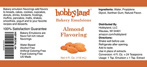 Hobbyland Bakery Emulsions (Almond Flavoring, 4 Fl Oz), Almond Baking Emulsion, Made In Small Batches. #TOP6