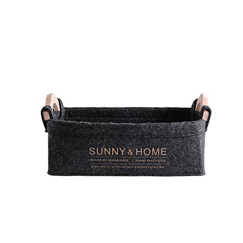 SLHP Panier de rangement pliable rectangulaire en feutre avec poignée en bois pour sous-vêtements, chaussettes, cosmétiques, petites pièces (doré, M : 35 x 22 x 11 cm) Cover