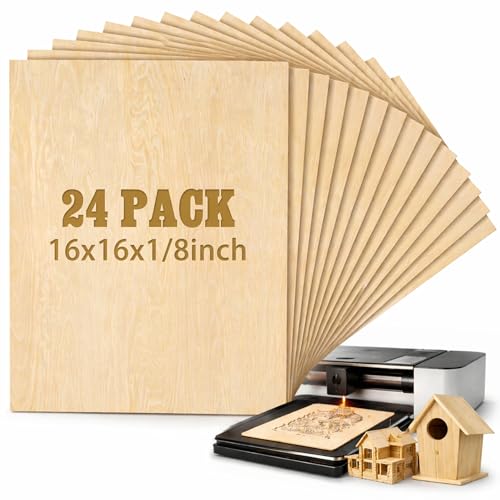 Juexica 24 Pcs 16" X 16"x 1/8" Basswood Craft Sheets, 3mm Plywood Board Wood Thin Sheets for Arts Crafts Woodworking Scroll Sawing Projects Painting Drawing Laser Cutting Projects