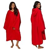 Brentfords Surf Poncho Damen für Erwachsene, Wickel Handtuch Poncho zum Schwimmen, Surfen, Strandbad, Kapuzenhandtuch, großes, saugfähiges, schnell trocknendes Schwimmhandtuch, Heißes Rot