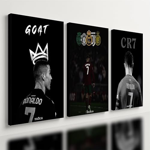 Kit 3 - Quadro Cr7 Cristiano Ronaldo Futebol Goat Messi Mdf