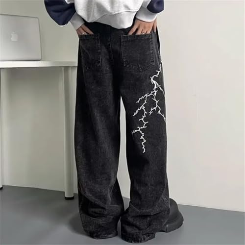 Men Y2K Streetwear Embroidery Lightning Baggy Jeans Pants Vintage Clothes Wide Leg Hip Hop Long Trousers3