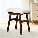 Vanity Stool with Saddle Cushion, 17.7 Inch Solid Wood Makeup Vanity Chair for Living Room, Morden Foot Stool Ottoman for Bedroom, Walnut
