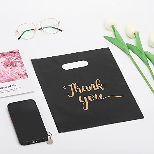 LoveBB 100 Pcs Thank You Merchandise Bags for Small Business, 2.36Mil Thickness 12x15 Inch Plastic Retail Shopping Bags with Handle for Goodie, Gift, Stores, Boutique, Clothing (Black) - Thumbnail 4