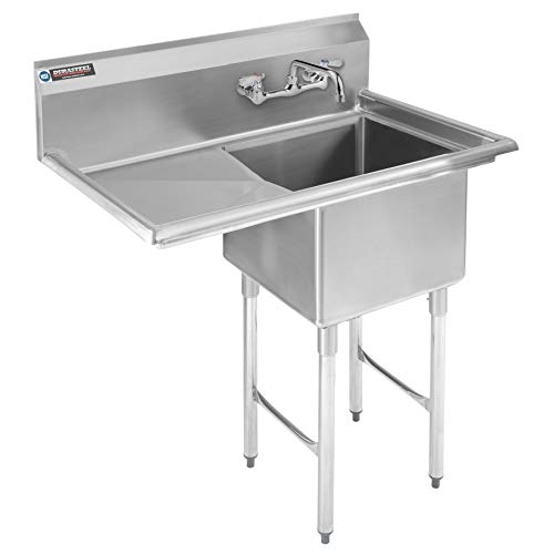 Stainless Steel Kitchen Sink with Faucet - DuraSteel 1 Compartment Commercial Utility Sink w Left Drainboards - 18  x 18  x 12  Bowl Size - for Restaurant, Laundry, Garage & Backyard - NSF Certified