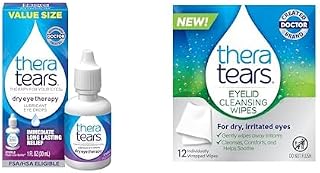 TheraTears Dry Eye Therapy Eye Drops and Eyelid Cleansing Wipes, 1.0 Fl Oz & 12 Individually Wrapped Wipes