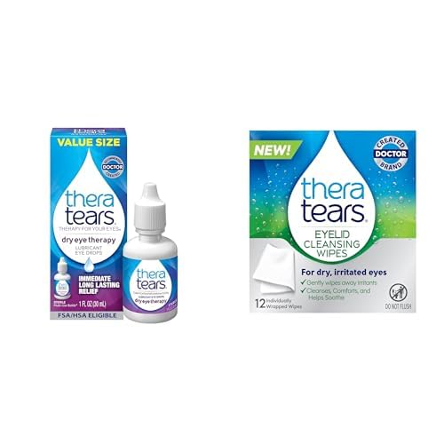 TheraTears Dry Eye Therapy Eye Drops and Eyelid Cleansing Wipes 1 0 Fl Oz 12 Individually Wrapped Wipes