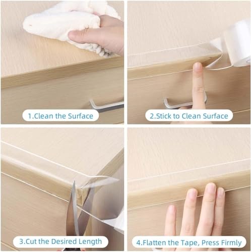 Image of Clear Edge Protector Strip, 0.8in x 16.4FT, Sharp Edge Wrap Cover Tape, Self Adhesive Protective Bumper Guards for Cabinet Door Desk Glass Table Bed Furniture, Kitchen Countertop, Waterproof