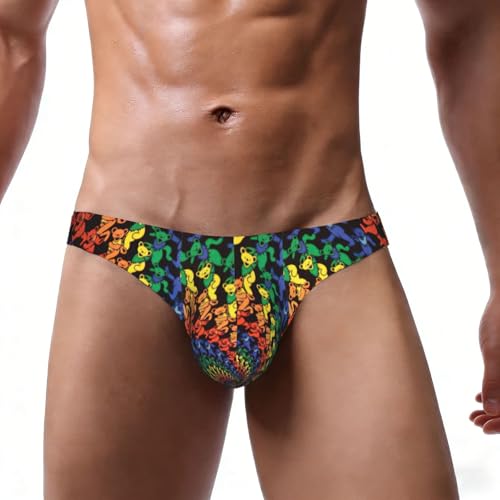 DEXNEL Bear Dancing Tie Dye Printed Men's Bikini Briefs, Bulge Pouch Sexy Underwear, Low Rise Stretch Male Culotte Daily, Noir , M – vue 3