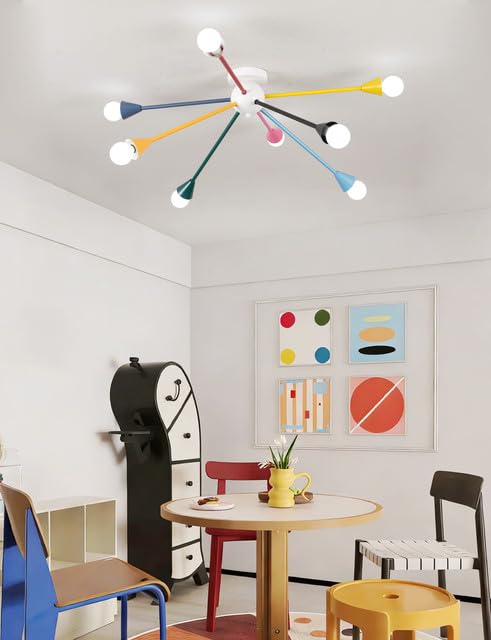 Bunte Deckenleuchte Kinderzimmer, 8-Flammige Deckenlampe im Modernen Sputnik Design, Ø 77cm, Farbige Lampe mit E14 Fassung für Jungen, Mädchen & Spielzimmer