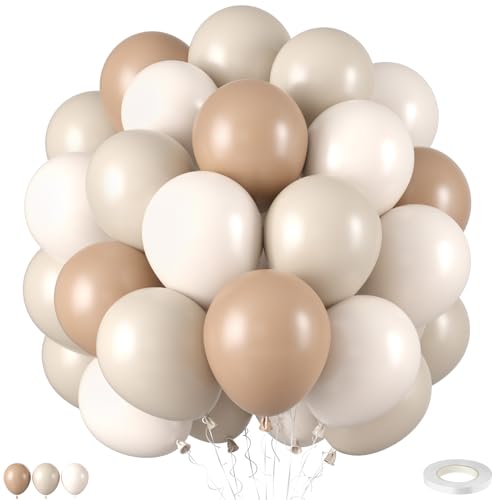 Netural Balloons 50PCS 12 Inch Double Stuffed Boho Cream Tan Sand White Balloons for Boho Birthday Baby Shower Bridal Shower Wedding Party Decorations