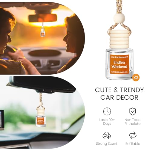 Image of Hanging Car Air Freshener, Long Lasting Essential Oil Diffuser, Non-Toxic Endless Weekend Scent, Cute Car Fresheners for Women, 2 Pack Made in USA