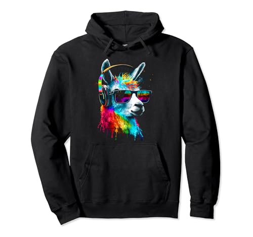 DJ Llama with sunglasses headphones music Funny Alpaca Sudadera con Capucha