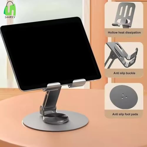 Image of SOVELY Adjustable Phone Stand - 360 Rotatable Metal Mobile Holder, Foldable Tablet Stand for Desk, Multiple Height & Angle Adjustments, Universal Compatibility for Smartphones and Tab, 1 Pc