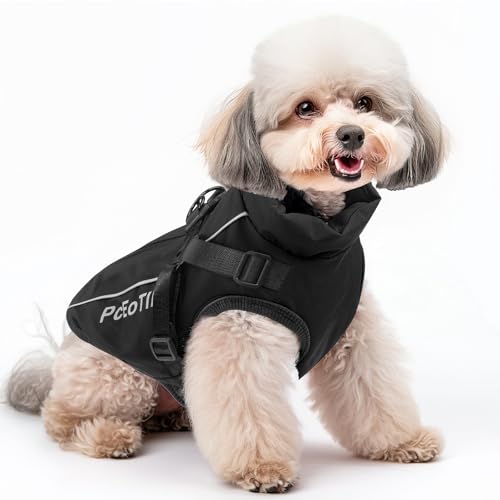 PcEoTllar Manteau imperméable pour Chien de Petite Taille, Veste Chaude réfléchissante avec Harnais pour l&rsquo;hiver, Costume de Ski, Pull pour Chien, en Coton, Noir, Taille M