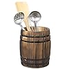 MyGift Wine Barrel Design Kitchen Utensil Crock, Vintage Rustic Burnt Wood Cooking Tool Holder