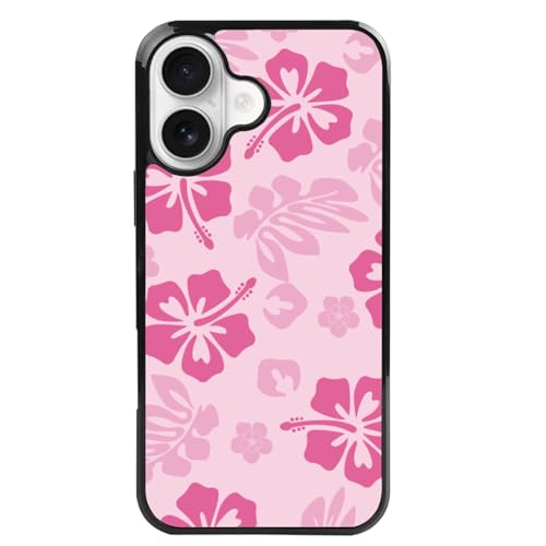 FANXI Pink Hibiscus Phone Case Compatible with iPhone 16 6.1 Inch - Shockproof Protective TPU Cute Pink Flower Printed iPhone Case Designed for iPhone 16 Case for Men Girls Women