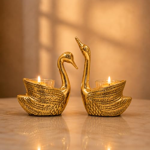 Image of CraftVatika Anniversary Wedding Gifts for Couple Marriage Gifts,Aluminium Swan Pair Candle Holder Stand for Home Decor, Return Gift for Adults, Home Decoration Items House Warming Gifts New Home.