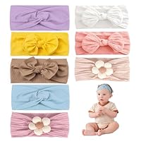 Uwiyo 8 Stück Nylon Stirnbänder für Mädchen Baby Turban Stirnband Blume Stirnband Schleife Stirnband Elastische Baby Turban Stirnband für Neugeborene, Kleinkinder