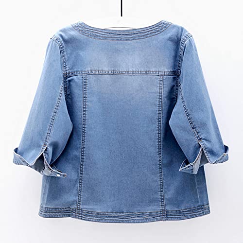 LifeShe Women Cropped Denim Jacket Button Down Collarless 3/4 Sleeve Jean Jacket With Pockets2
