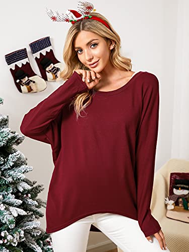 Image of ZANZEA Women's Off The Shoulder Batwing Tops Casual Loose Oversized Tshirts Long Sleeve Fall Pullover Sweater Tops