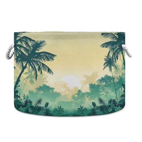 Jihqo Jungle Palm Trees Storage Basket Cotton Rope Baskets for Closet Fabric Laundry Baskets with Handle for Toy Home Office Room Organizer